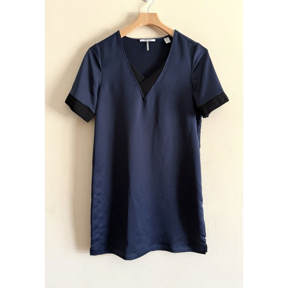 Scotch &‎ Soda Womens XS Shift Dress Satin V-Neck Short Sleeve Navy Blue